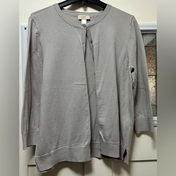 Loft Sweater Button Down Cardigan. Gray Button Up Grey (397) - Picture 1 of 3
